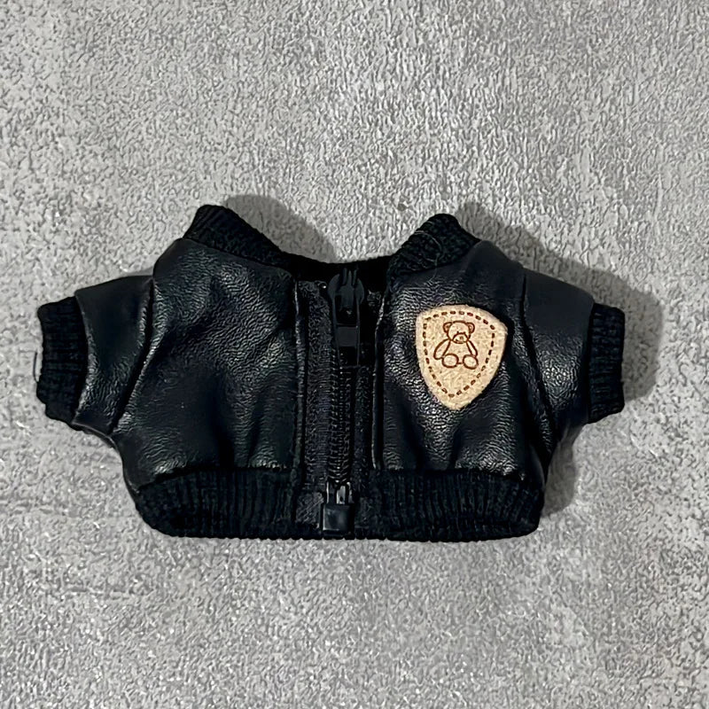 Clothes For Labubu Dolls 15/17Cm For LABUBU Sitting Party 1St 2Nd 3Rd Gen Black Leather Jacket Set Apparel Accessories
