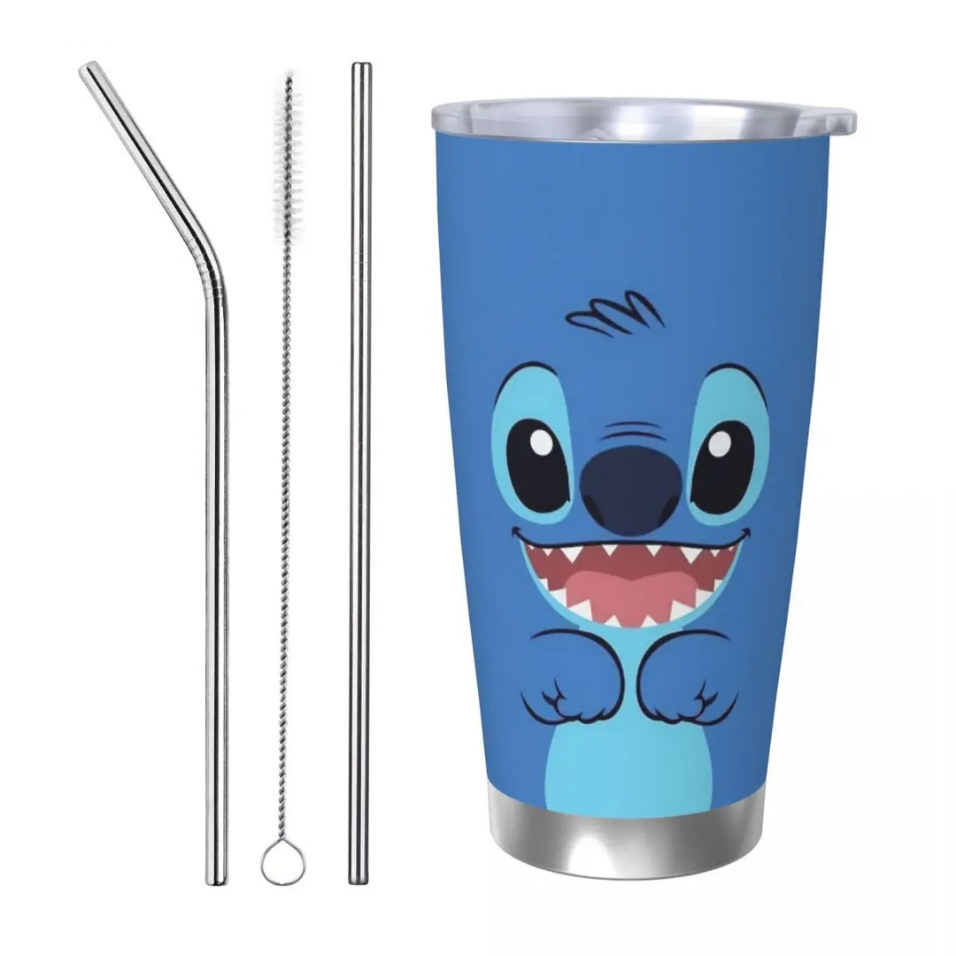 Cartoon Stitch Anime Tumbler Vacuum Insulated Thermal Cup with Lid Straw Double Wall Mugs Water Bottle, 20oz
