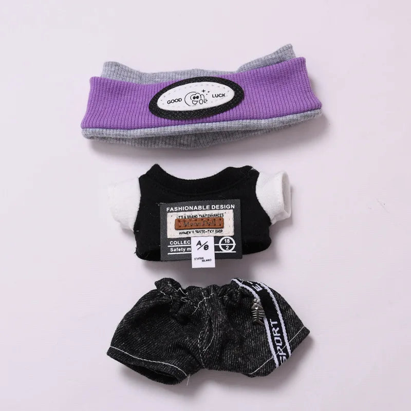 Labubu Doll Clothes Cool Headband Denim Suit For 15-17cm Ropa 3.0 Labubu V1 V2 V3 Clothes Sitting Party Accessories