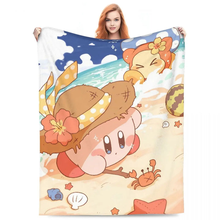 Video Games Knitted Blankets Coral Fleece Plush Kawaii Kirbyys Lightweight Thin Throw Blankets for Home Couch Bedspread