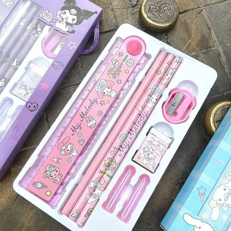 Sanrio Stationery Set Pencil Eraser Ruler Kawaii My Melody Kuromi Cinnamoroll Painting Primary School Supplies Student Kid Gifts
