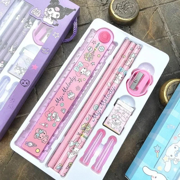 Sanrio Stationery Set Pencil Eraser Ruler Kawaii My Melody Kuromi Cinnamoroll Painting Primary School Supplies Student Kid Gifts