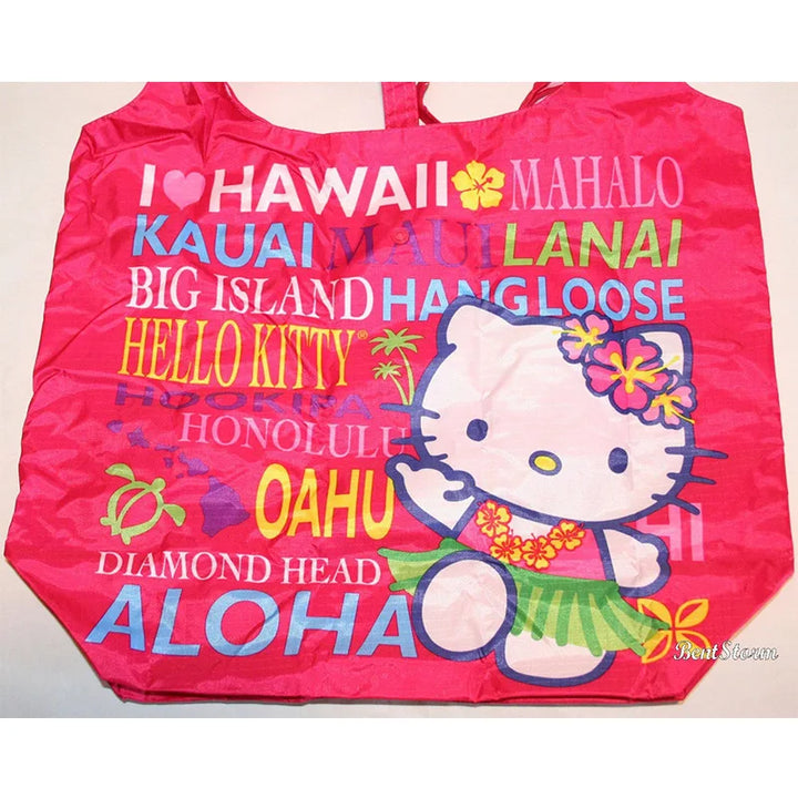 Sanrio Hellokitty Hawaiian Shopping Bag Cartoon Cute Storage Bag Collapsible Handbag Student Shoulder Bag Lunch Bag Shopping Bag