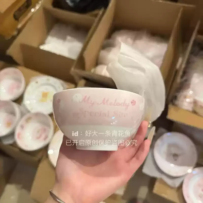 Kawaii Sugarbunnies My Melody Hellokitty Ceramic Ramen Bowl Tableware Salad Bowl Rice Bowl Large Capacity Household Soup Bowl