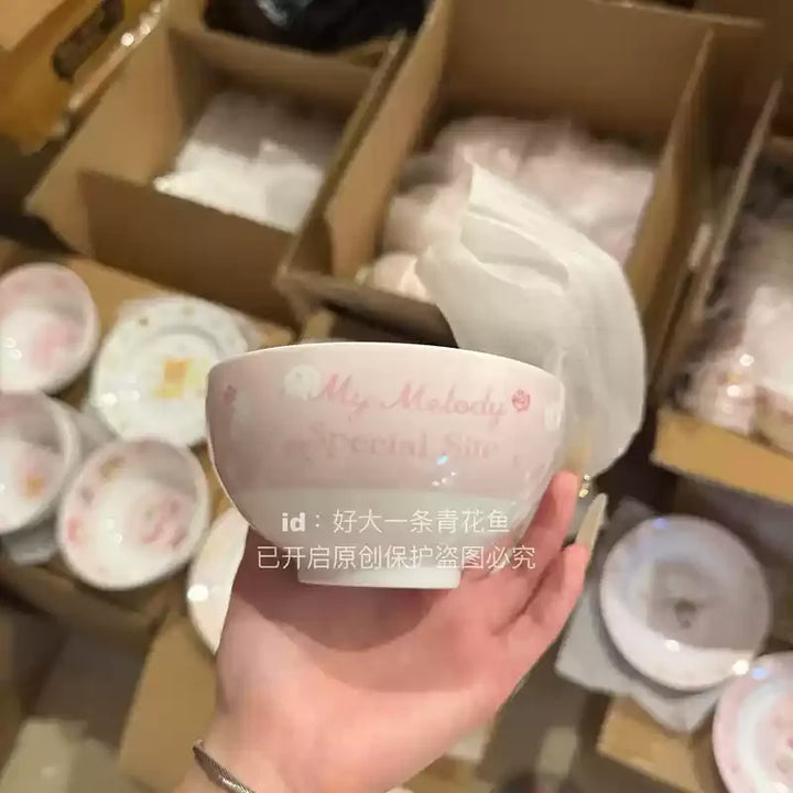 Kawaii Sugarbunnies My Melody Hellokitty Ceramic Ramen Bowl Tableware Salad Bowl Rice Bowl Large Capacity Household Soup Bowl