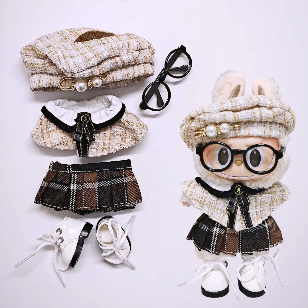 Labubu 1-3 Gen Doll Clothes Cape Tweed Style Outfit Set Elegant Plush Costumes for 15cm/17cm Vinyl Dolls Gift for Labubus Fan