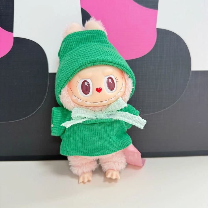 17cm Labubu Doll Clothes 1st/2nd/3rd Gen Candy Color Stretch Shirt with Hat Plush Toy Outfits