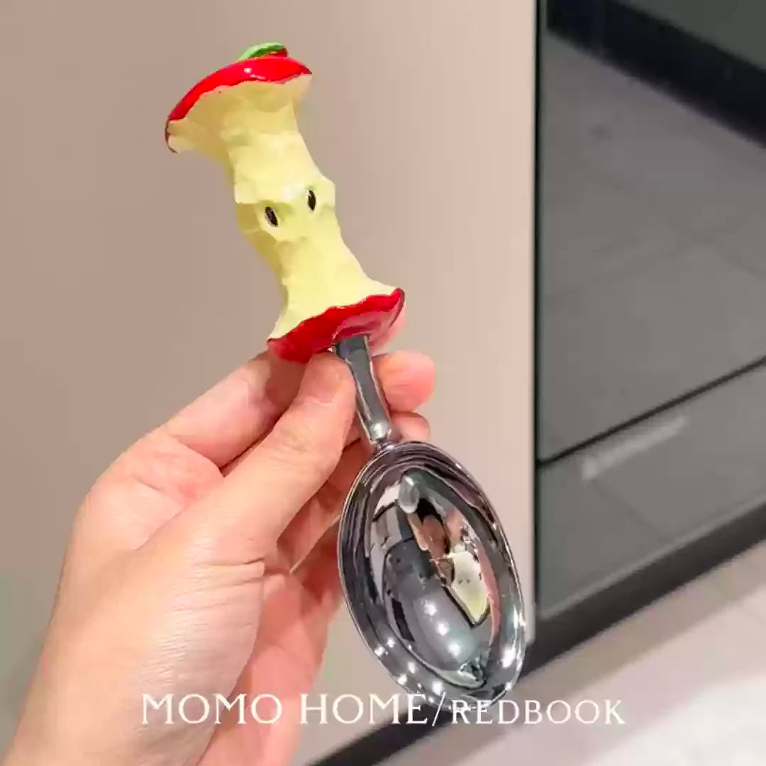 Kawaii Hellokitty Apple Core Stainless Steel Fruit Spoon Ice Cream Watermelon Spoon Cartoon Creative Soup Rice Spoon Household