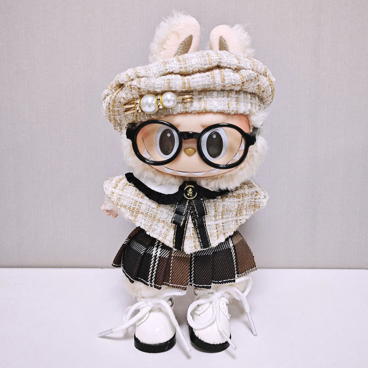 Labubu 1-3 Gen Doll Clothes Cape Tweed Style Outfit Set Elegant Plush Costumes for 15cm/17cm Vinyl Dolls Gift for Labubus Fan