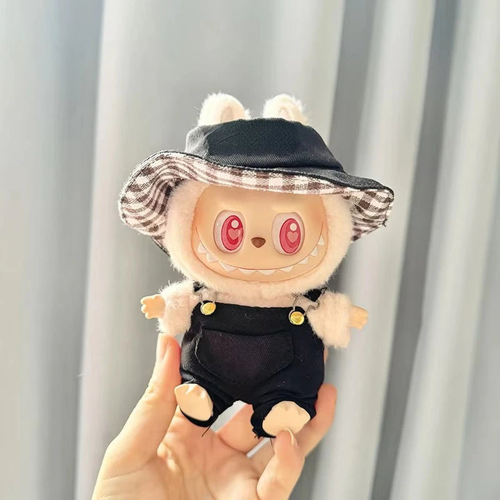 Cute Mini Plush Doll'S Dress with Hat17cm Labubu I II Idol Dolls Accessories For Korea Kpop Exo Sitting Party Clothing