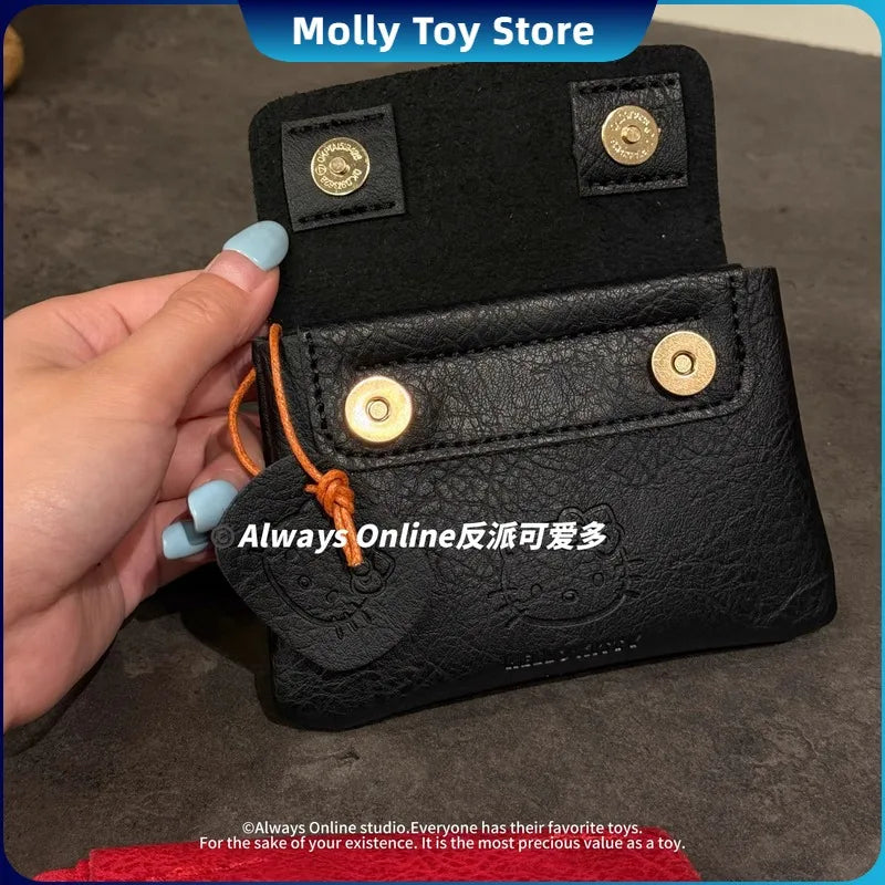 Sanrio Hello Kitty Classic Coin Purse Cortex Short Wallet Retro Storage Bag Anime Peripheral Id Set Storage Bag Student Wallet