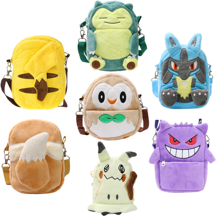 Kawaii Pokemon Pikachu Gengar Lucario Rowlet Plush Toys Bag Cute Anime Mimikyu Eevee Psyduck Peluche Dolls Shoulder Bags Gifts