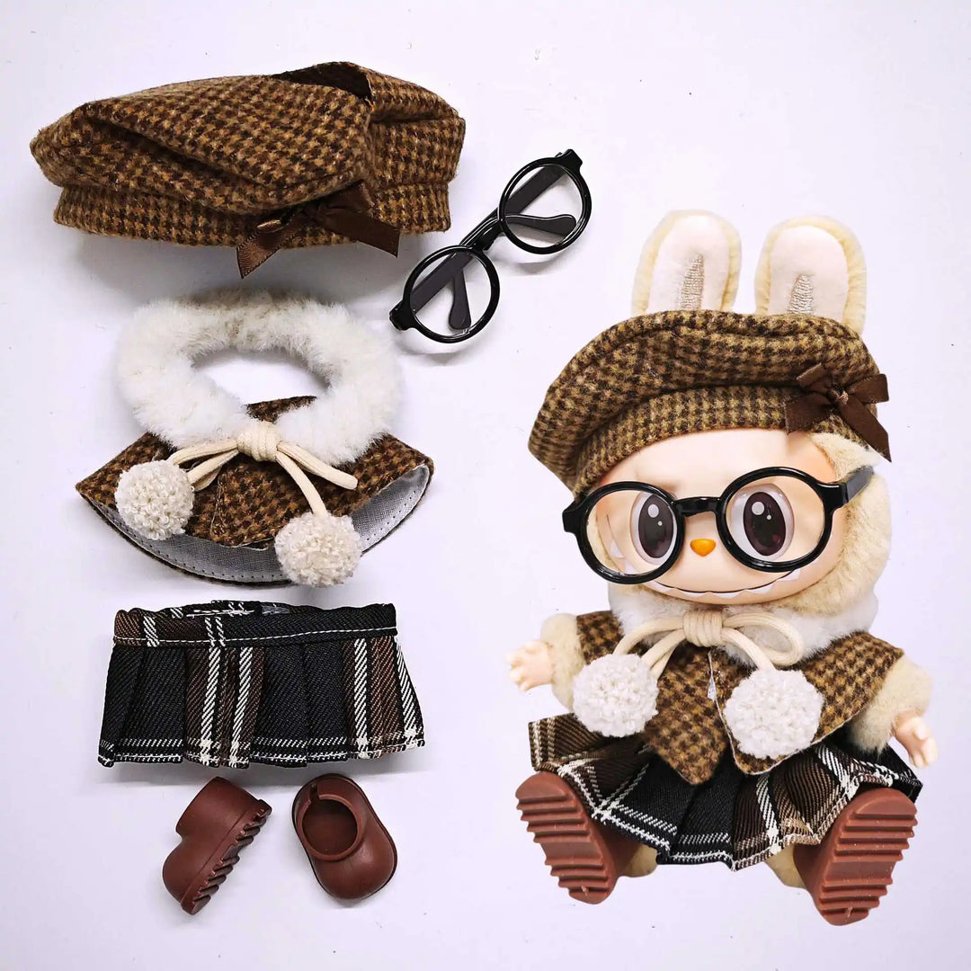 Labubu 1-3 Gen Doll Clothes Cape Tweed Style Outfit Set Elegant Plush Costumes for 15cm/17cm Vinyl Dolls Gift for Labubus Fan