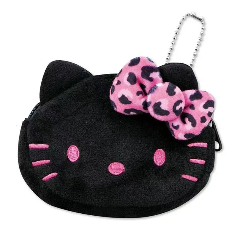 Kawaii Sanrio Hello Kitty Cute 50Th Anniversary Leopard Plaid Storage Bag Plush Toys Coin Purse Wallet Decorative Birthday Gift