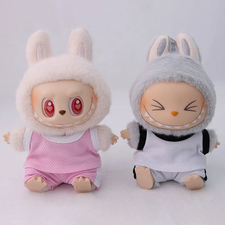 15/17cm Labubu Basketball Jersey Set Vinyl Doll Clothes with Hoop Charm Sitting Party Sports Theme Plush Dress-Up Toy Outfit