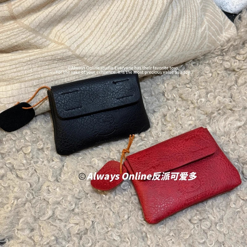 Sanrio Hello Kitty Classic Coin Purse Cortex Short Wallet Retro Storage Bag Anime Peripheral Id Set Storage Bag Student Wallet