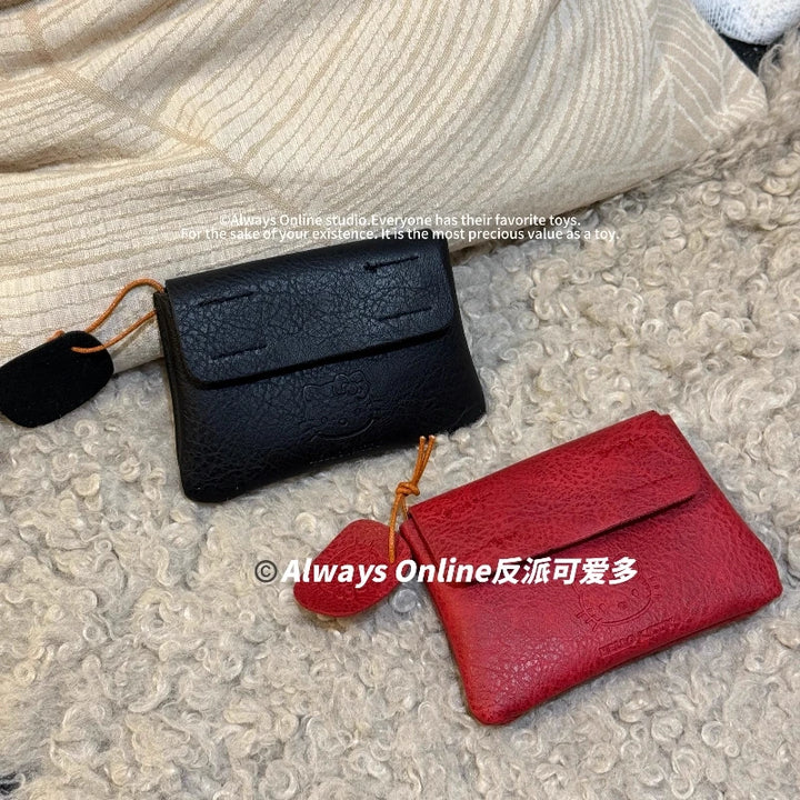 Sanrio Hello Kitty Classic Coin Purse Cortex Short Wallet Retro Storage Bag Anime Peripheral Id Set Storage Bag Student Wallet