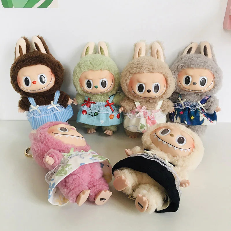 Cute Mini Plush Doll'S Fresh & Chic Sleeveless Dress 15/17cm Labubu I II III Idol Dolls Accessories For Sitting Party Clothing