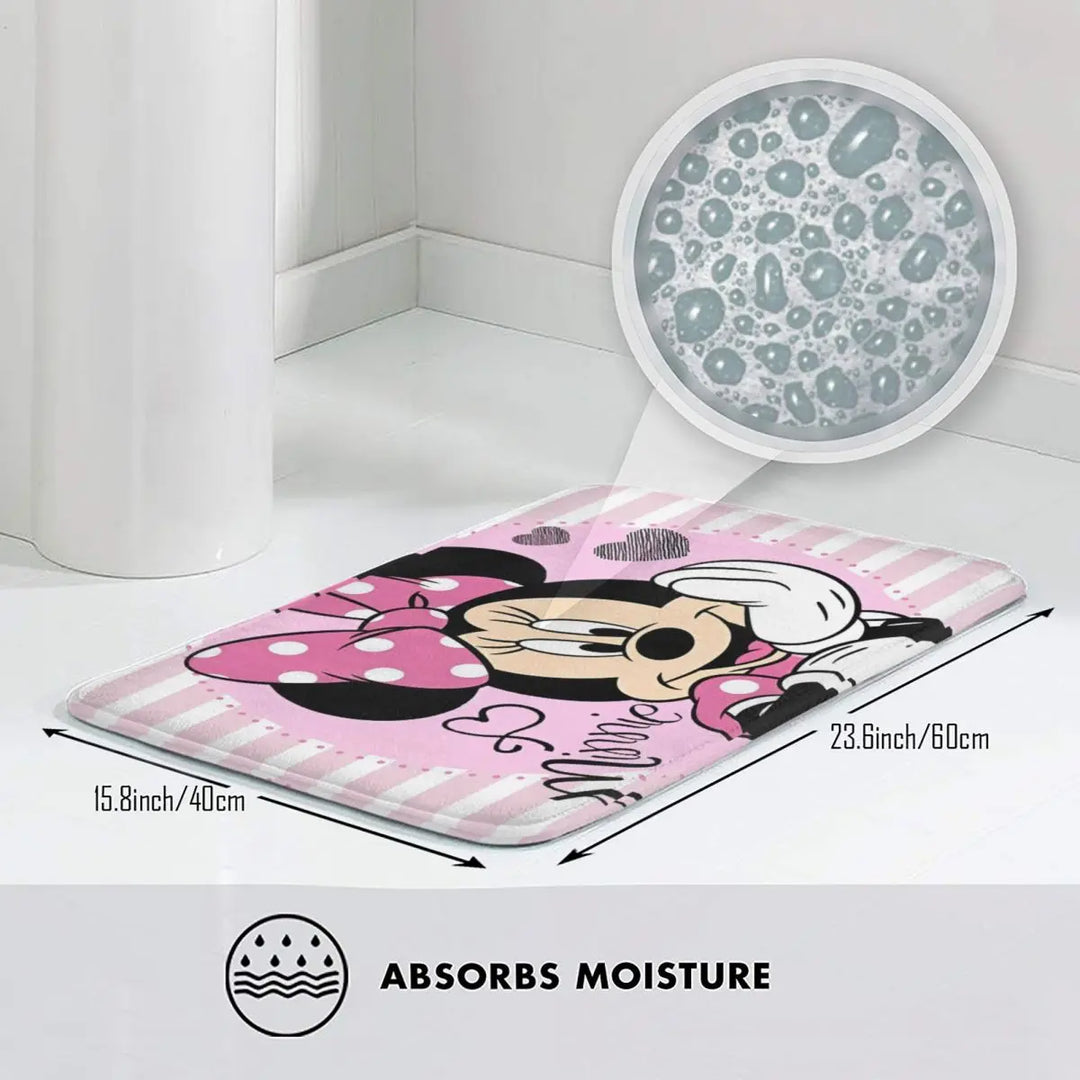 Cute Minnie Cartoon Bathroom Rugs Mat Quick Dry Mickey Bath Rugs Mats Carpet Non-Slip for Shower Tub
