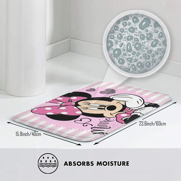 Cute Minnie Cartoon Bathroom Rugs Mat Quick Dry Mickey Bath Rugs Mats Carpet Non-Slip for Shower Tub