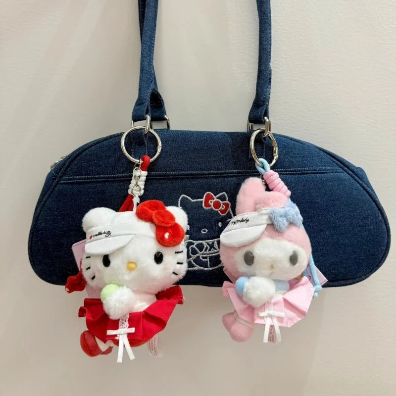 New Sanrio Tennis School uniform series My Melody Cinnamoroll Hello kitty Kuromi Plush Keychain Kawaii Anime Stuffed Bag Pendant
