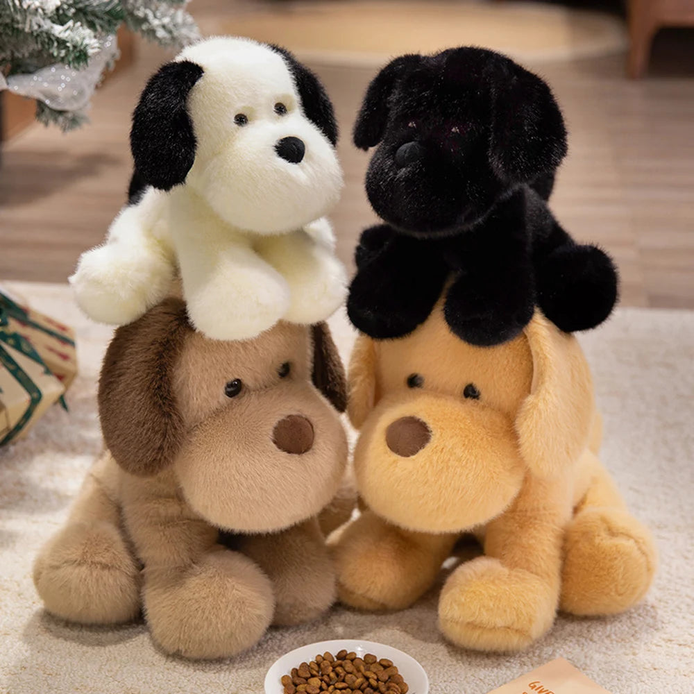 Cartoon Fluffy Sitting White Puppy Plush Toy Black Dog Stuffed Farm Animal Dolls Golden Dog Plushie Cuddle Gifts For Friends
