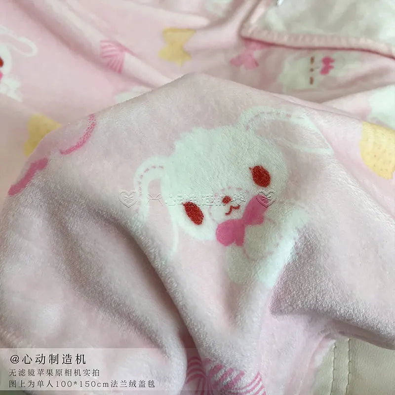 Cute Sugarbunnies Air Conditioning Blanket Pink Girl Heart Nap Soft Blanket Rest Comfortable Air Conditioning Blanket Girls Gift