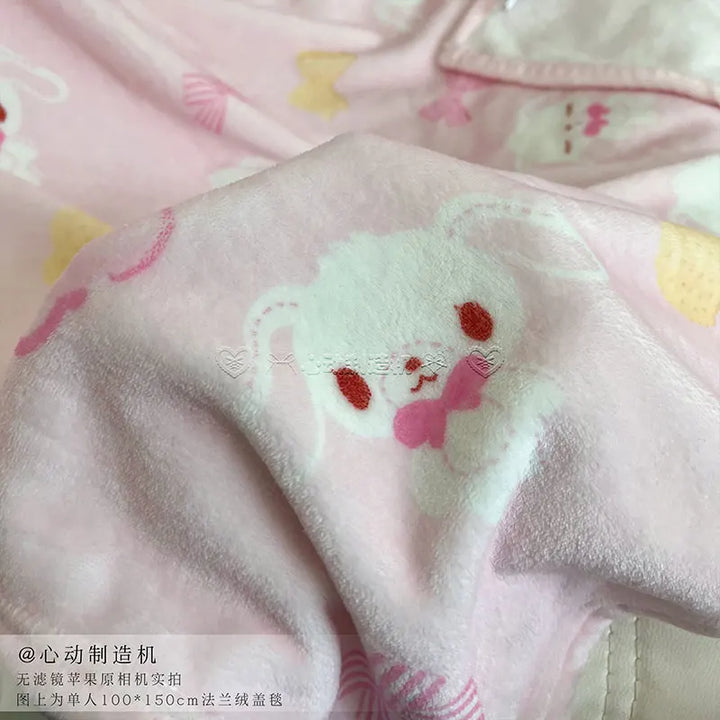 Cute Sugarbunnies Air Conditioning Blanket Pink Girl Heart Nap Soft Blanket Rest Comfortable Air Conditioning Blanket Girls Gift