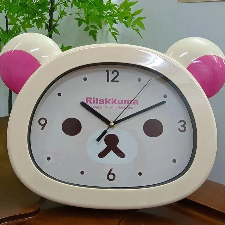 Kawaii Cute Bear Rilakkumas Wall Clock Mute Seconds Quartz Clock Cartoon Wall Mounted Clock Bedside Room Home Decor Clock Gifts