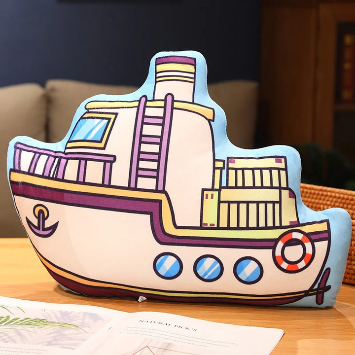 Cartoon Vehicles Plushies Car Fire Truck Excavator Motor Plane Plush Toys Stuffed Doll Pillows Cushion Gifts for Kids Home Decor