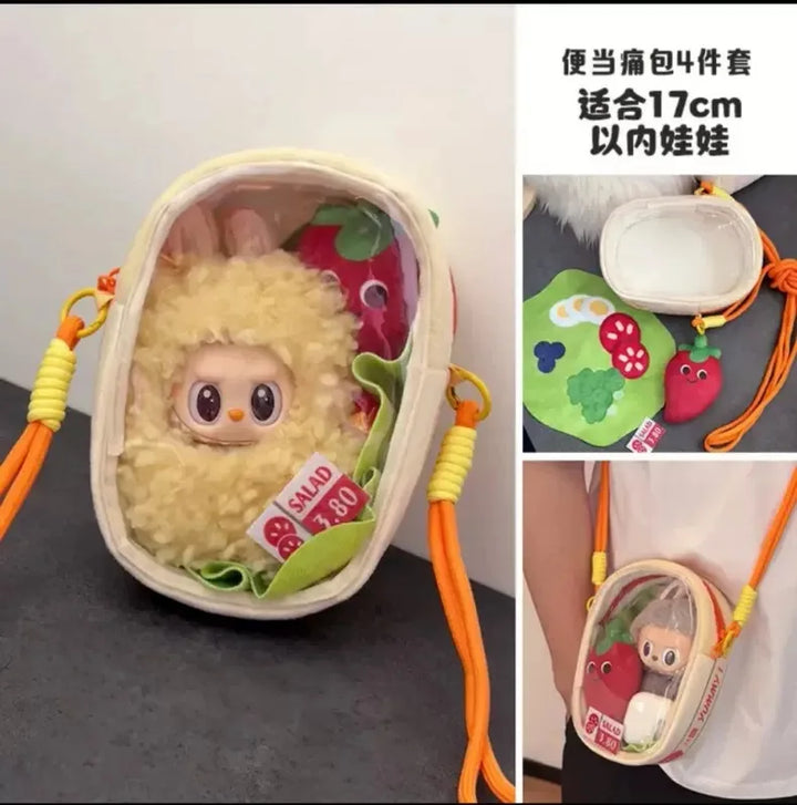 for Labubu 1-3 Gen 17cm Doll Outfits Milk Carton Onigiri Corn Chips & Ramen Bucket Set Bento Bag and Animal-Shaped Clothes