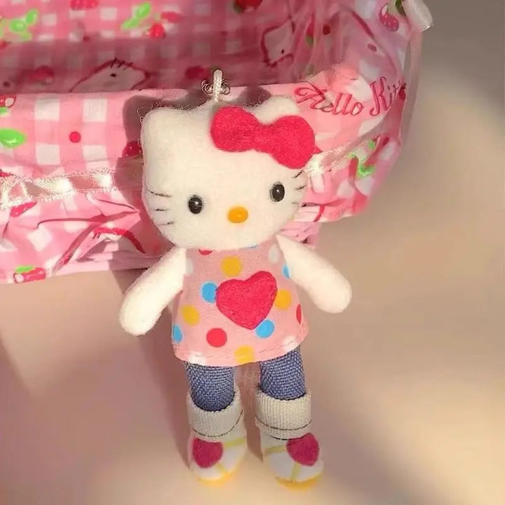 Sanrio Hello Kitty Plush Toys Kawaii Long Leg Jeans Kt Keychain Backpack Pendant Doll Girl Birthday Gift Peripheral Decoration