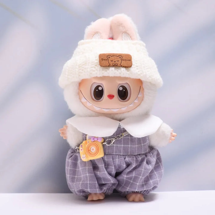 Labubu doll clothes Checkered Overalls 15/17cm Plush Doll'S Clothes Replacement Labubu I II Idol Dolls Sitting Party Accessories