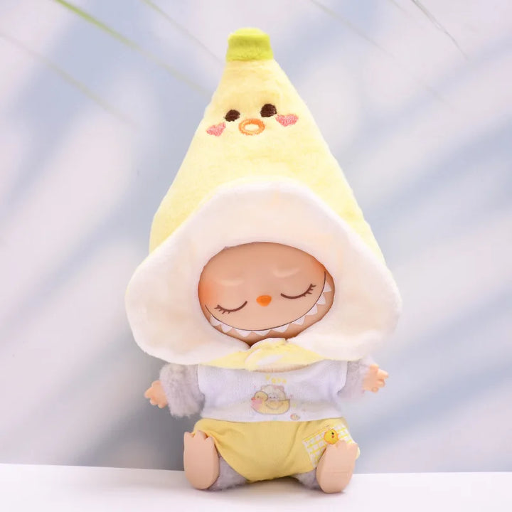 Labubu 1st-3rd Gen Pendant Set: Banana Headpiece & Duck T-Shirt Outfit - Labubu Doll and 17cm Plush Doll Dress-Up Collection