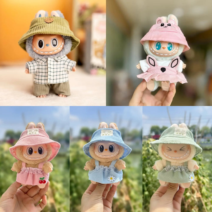 Cute Mini Plush Doll'S Dress with Hat17cm Labubu I II Idol Dolls Accessories For Korea Kpop Exo Sitting Party Clothing