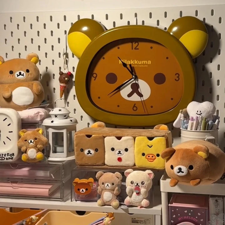 Kawaii Cute Bear Rilakkumas Wall Clock Mute Seconds Quartz Clock Cartoon Wall Mounted Clock Bedside Room Home Decor Clock Gifts