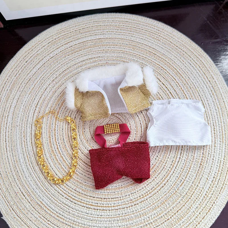 17cm Labubu Accessories Outfits Sweater Elegant Red And Gold Clothes 1-3 Gen Colorful Plush Doll Outfit