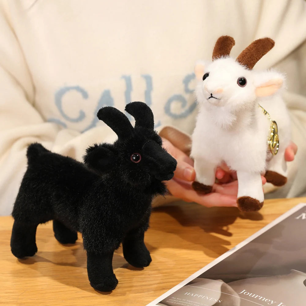 Simulation Black Goat Stuffed Animal Style Key Ring Holder Lifelike White Goat Keychain Plush Toys Functional Cheap Plush Gifts