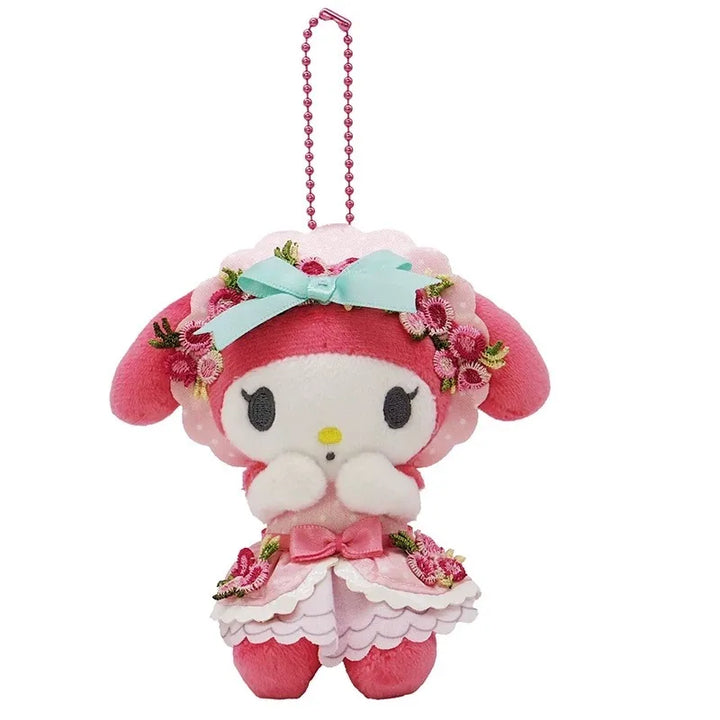 Cartoon My Melody Kawaii Lolita Doll Sweet White Strawberry Plush Toy Keychain 50Th Anniversary Bag Decoration Pendant Gifts
