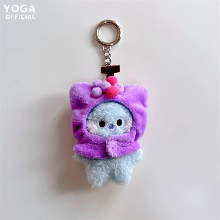 9Cm Kawaii Bt21 Small Animal Mini Plush Keychain knapsack Pendant Cartoon Fruit Headband Series Plush Doll Pendant Birthday Gift