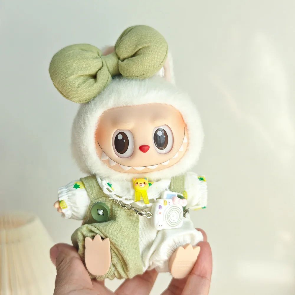 15cm/17cm Cute Mini Plush Doll Costume Dress Up Cute Sweetheart Strap Pants Accessories Straw Hat Camera Sitting Party DIY Gift