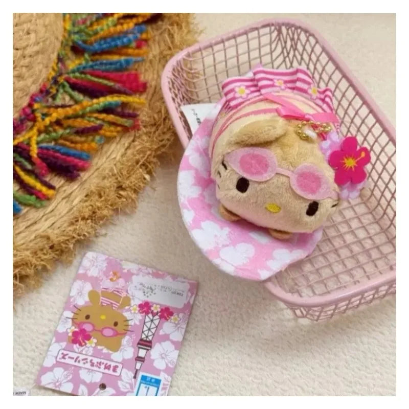 NEW Sanrio Hawaiian Surfboard Swimming Series Hello Kitty Plush Doll  Keychain Black skin Cartoon Toy Pendant Cute Birthday Gift