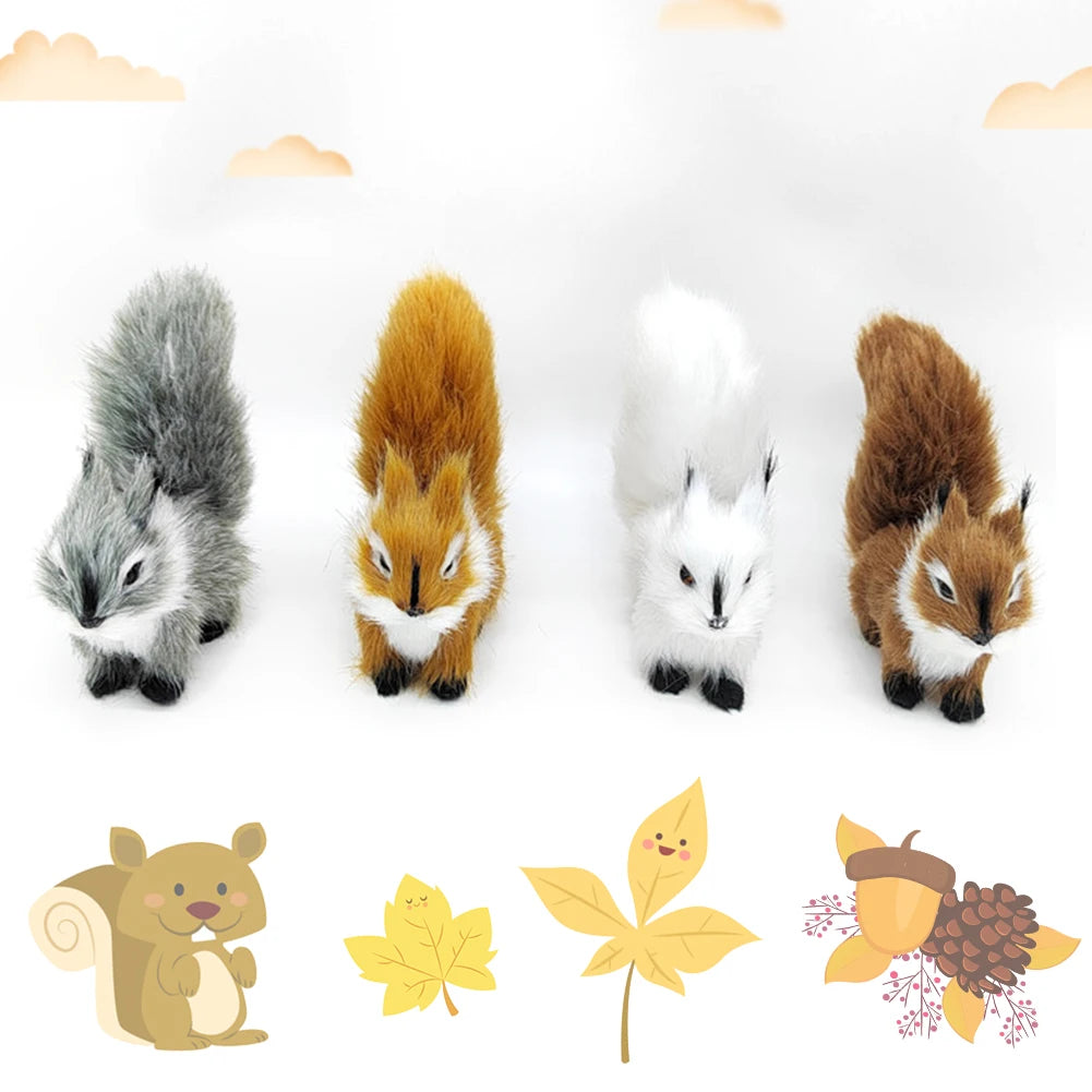 Cute Imitation Fox Ornaments Simulation Mini Squatting Squirrel Model Children Birthday Gifts Home Decor Plush Figures Craft