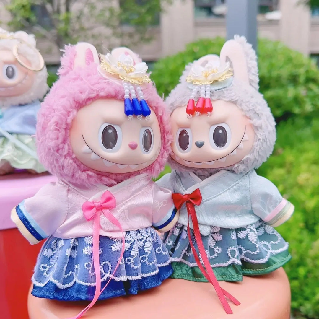 For 15/17cm Labubu Hanbok Dress 1st/2nd/3rd Gen Fit Premium Korean Princess Gown Yanji Style Halloween Costume for Doll Decor