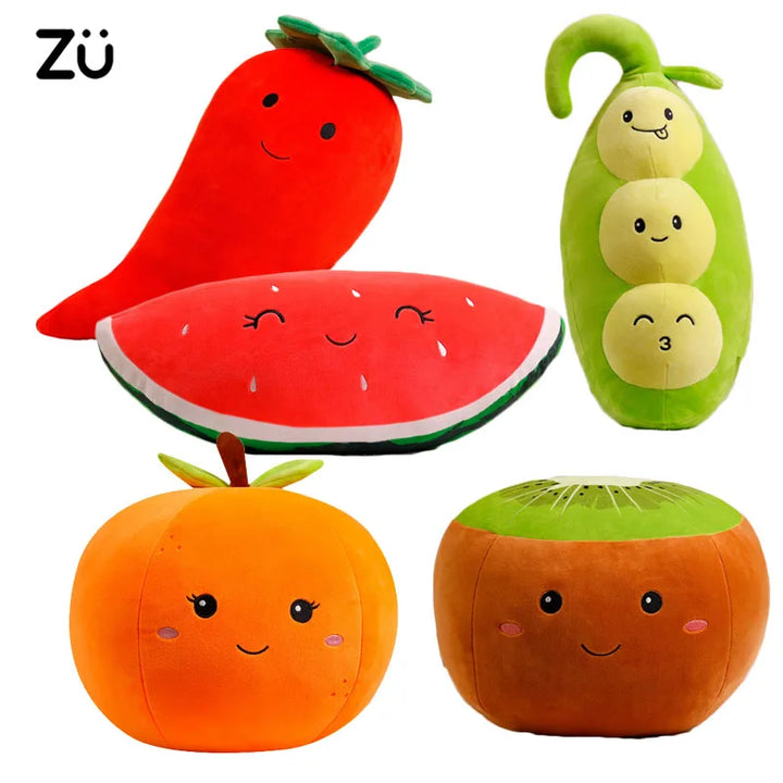 ZU Super Soft Plush Pillow Cute Fruits Kiwi Apple Orange and Vegetables Pea Chili Stuffed Toys Sofa Home Decor Cushion for Girl