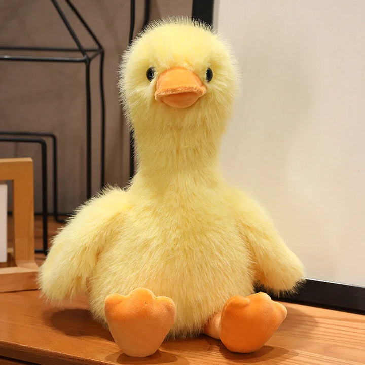34/45cm Simulation Duck Plush Toy Lifelike Yellow Duck Plushies White Black Long Hair Animal Doll Boys Girls Sleeping Gift