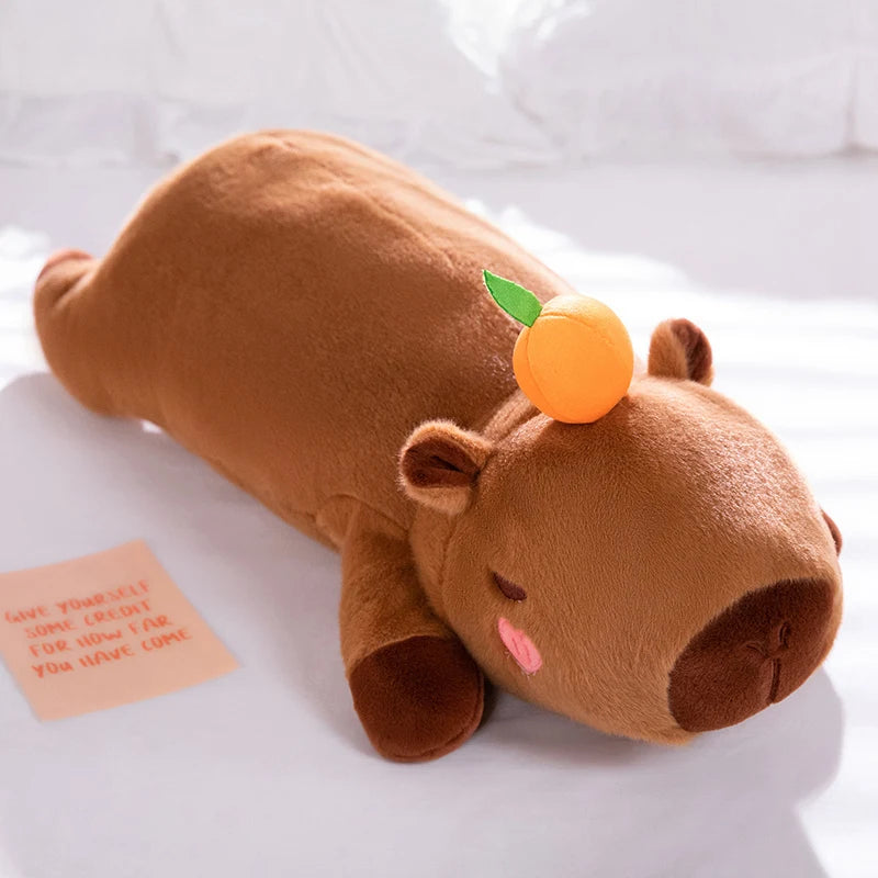 60cm-100cm Kawaii Cartoon Giant Strip Capybara Plush Doll Pillow Lying Brown Orange Wings Creative Capybara Plush Toy Home Decor