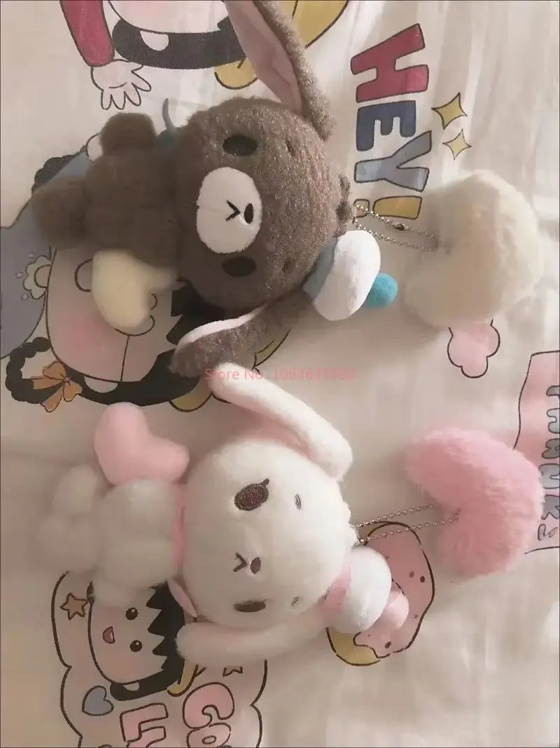 NEW Sugarbunnies Mascot Plush Keychain Shirousa Kurousa With Heart Cute Keychains Chain Keyring Keyholder Bag Pendant Toy Doll