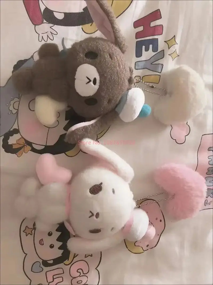 NEW Sugarbunnies Mascot Plush Keychain Shirousa Kurousa With Heart Cute Keychains Chain Keyring Keyholder Bag Pendant Toy Doll