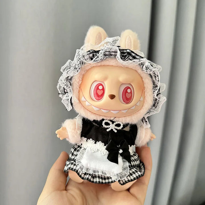 17cm Labubu I II Idol Dolls Clothes Kawaii Cute Black Gauze Maid Dress Accessories Korea Kpop Exo Clothing Plush Doll'S Clothes